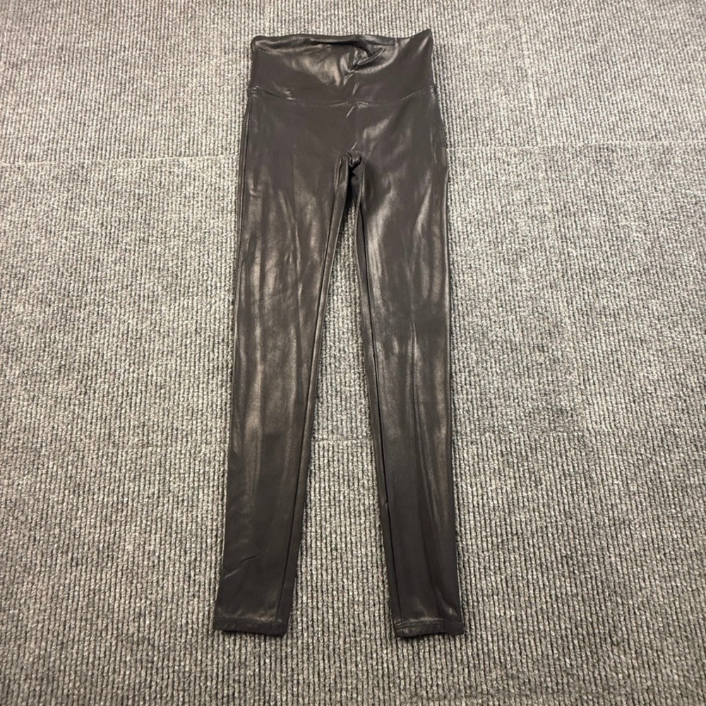 Spanx Faux Leather Leggings Womens Medium Very Black High Waist 2437